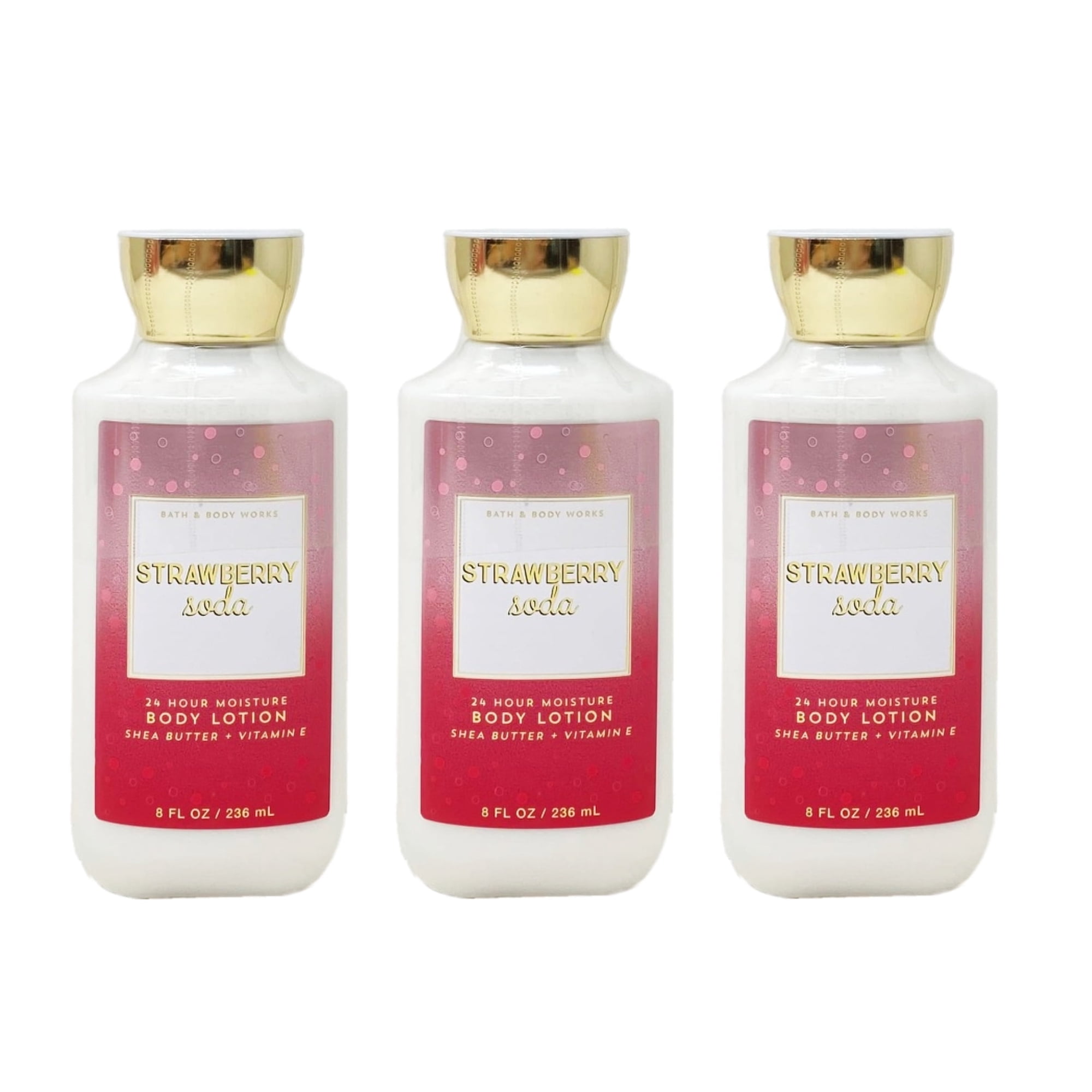 Bath and Body Works Strawberry Soda 3 Pack 24 Hour Moisture Body Lotion Set - 8 fl oz / 236 mL each