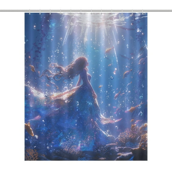 Mermaid Glitter Fish Scale Girls Shower Curtain for Bathroom with 12Hooks, Polyester Fabric Thick Shower Curtain Washable Waterproof Curtain