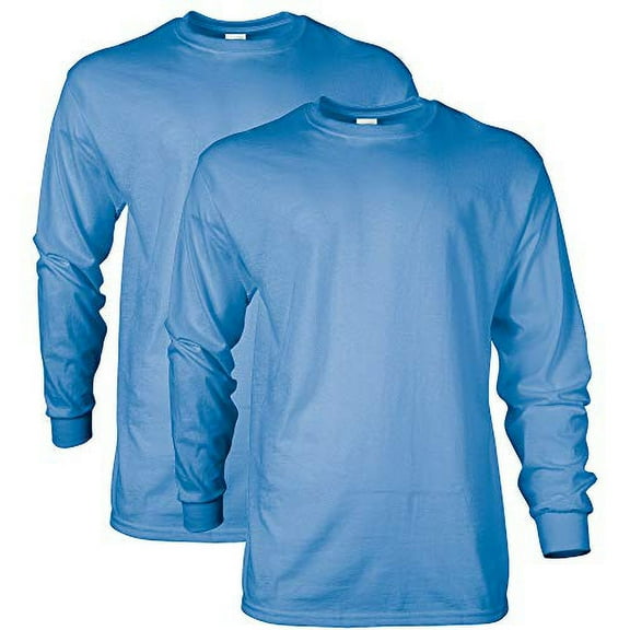 Gildan Adult Ultra Cotton Long Sleeve T-Shirt, Style G2400, Multipack 2 Carolina Blue (2-pack) Large