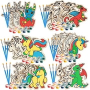 SCS Direct Kids Party Wood Painting Craft Kits (20ct) -Unicorns and Dragons- Each Kit Has its Own Brush, Paint, & Figure- Fun, Unique Birthday Party Activity, Favors or Classroom School Projects Gift
