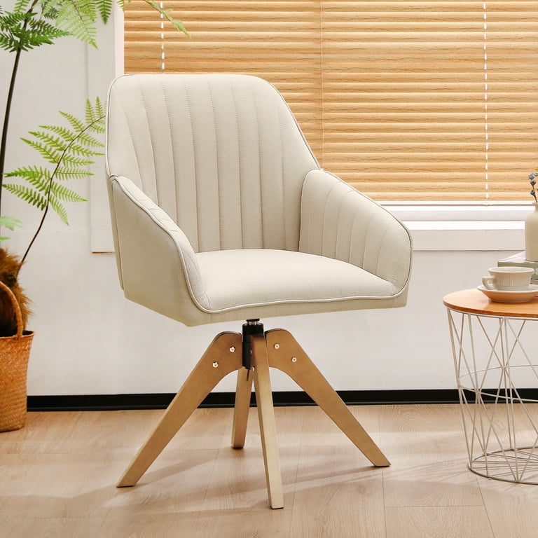 Mid Century Swivel Accent Chairs Modern Barrel Desk Chair Faux Linen Beige