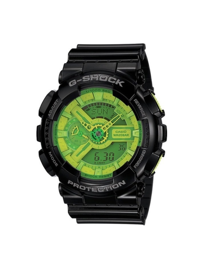 black and green g shock watch