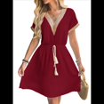 thumbnail image 1 of Vestido Informal de Verano con Cintura Ajustada para Mujer para Vacaciones Rojo Vino M, 1 of 7