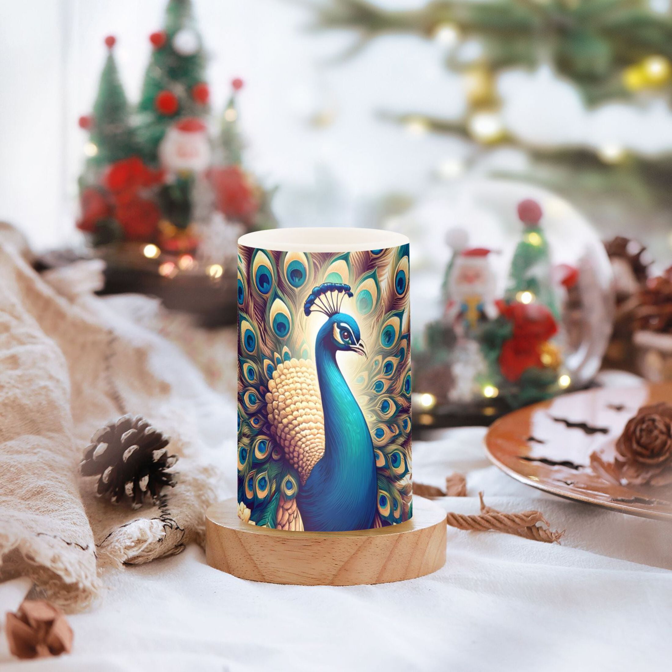 A Peacock Flameless Candles&nbsp;LED Lights Battery Operated Candles with Remote and Timers Flicker Lights Votive Set of 2