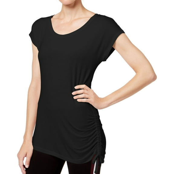 Ideology Womens Side-Tie Basic T-Shirt, Black, Large