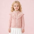 thumbnail image 5 of Lorytime Kids Girls Button Down Cardigan Lace Ruffle Collar Bow Knitted Sweater Long Sleeve Tops Soild Knitwear 5 Years, 5 of 7