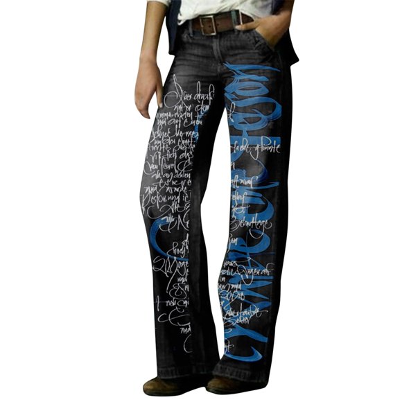 Ketyyh-chn99 Jeans for Women Baggy High Waisted Jeans Women Casual Baggy Distressed Lounge Trousers Black,XL
