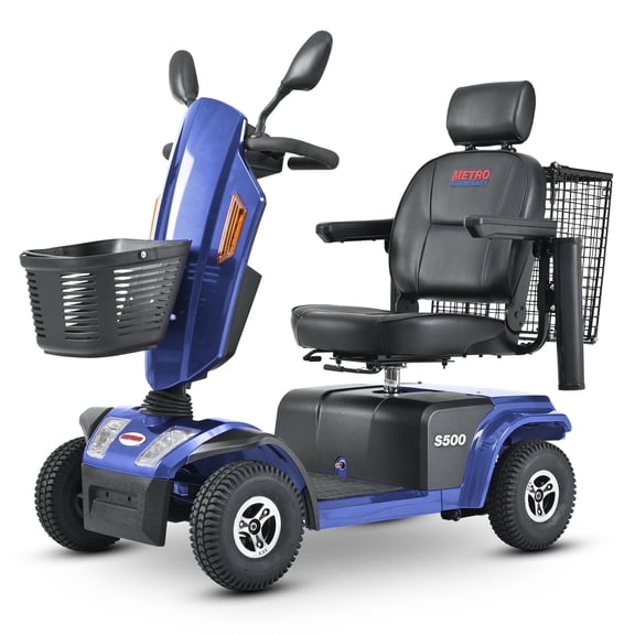 Secure 4-Wheel Adjustable Mobility Scooter with Charger, Blue, 350 lb Limit