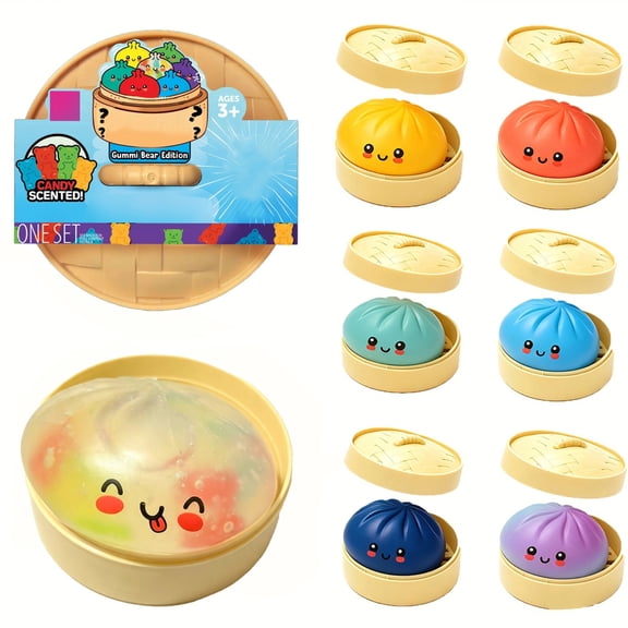GUMMI BEAR Dumpling Squishy, Glitter Bun Squishy Mystery Box, Dumplings Squeeze Balls Stress Relief Sensory for Holiday & Birthday Gifts, 1pc