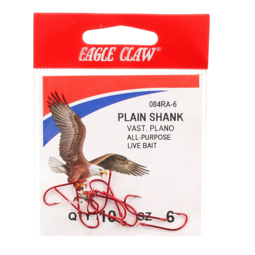 Eagle Claw 084RAH-6 Plain Shank Offset Hook, Red Size 6 Hook. - Walmart ...