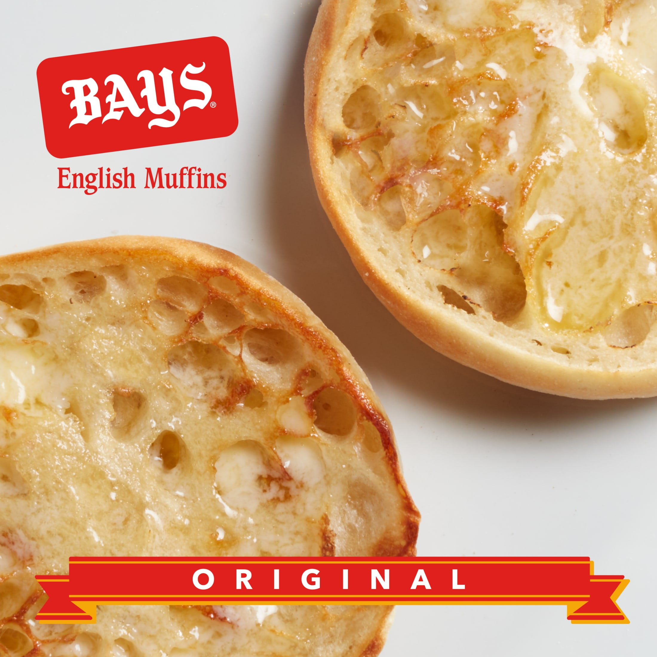 Bays Original English Muffins, 6 count, Kosher Plain Pre-sliced English Muffins, 12 oz Tray