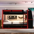 thumbnail image 4 of Mirightone Wood Full over Full Gaming Bunk Bed with Desk and LED light, Bunk Bed with Trundle and Storage, Bunk Trundle Bed for Gamer Adults Teens, Red+Black, 4 of 8