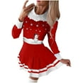 thumbnail image 4 of Lanhui Women Casual Round Neck Christmas Deer Snowflake Print Long Sleeve Mini Dress, 4 of 6