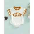 thumbnail image 2 of Bagilaanoe 0-18M Casual Infant Girl Boy Playsuit BUBS Letter Print Plaid Tops Short Sleeve Patch Round Neck Summer Newborn Romper, 2 of 9
