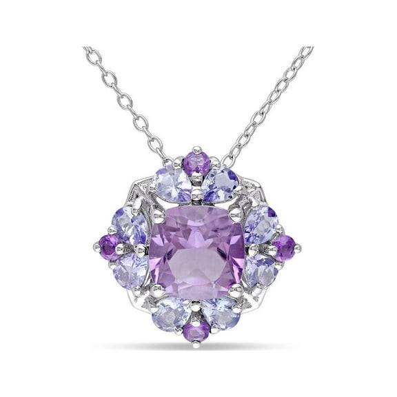 2.95 Carat (Ctw) Amethyst and Tanzanite Pendant Necklace in Sterling Silver with Chain for Women