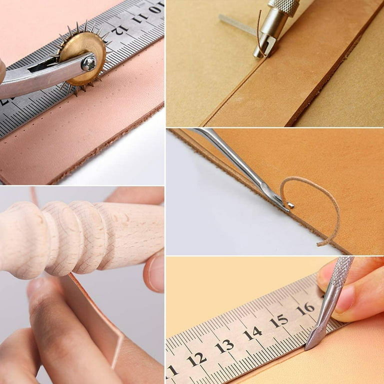 MIUSIE Leather Sewing Kit Leather Craft Tools Set Hand Sewing Awl Stitching  Punch Carving Work Saddle Groover Set for Beginners