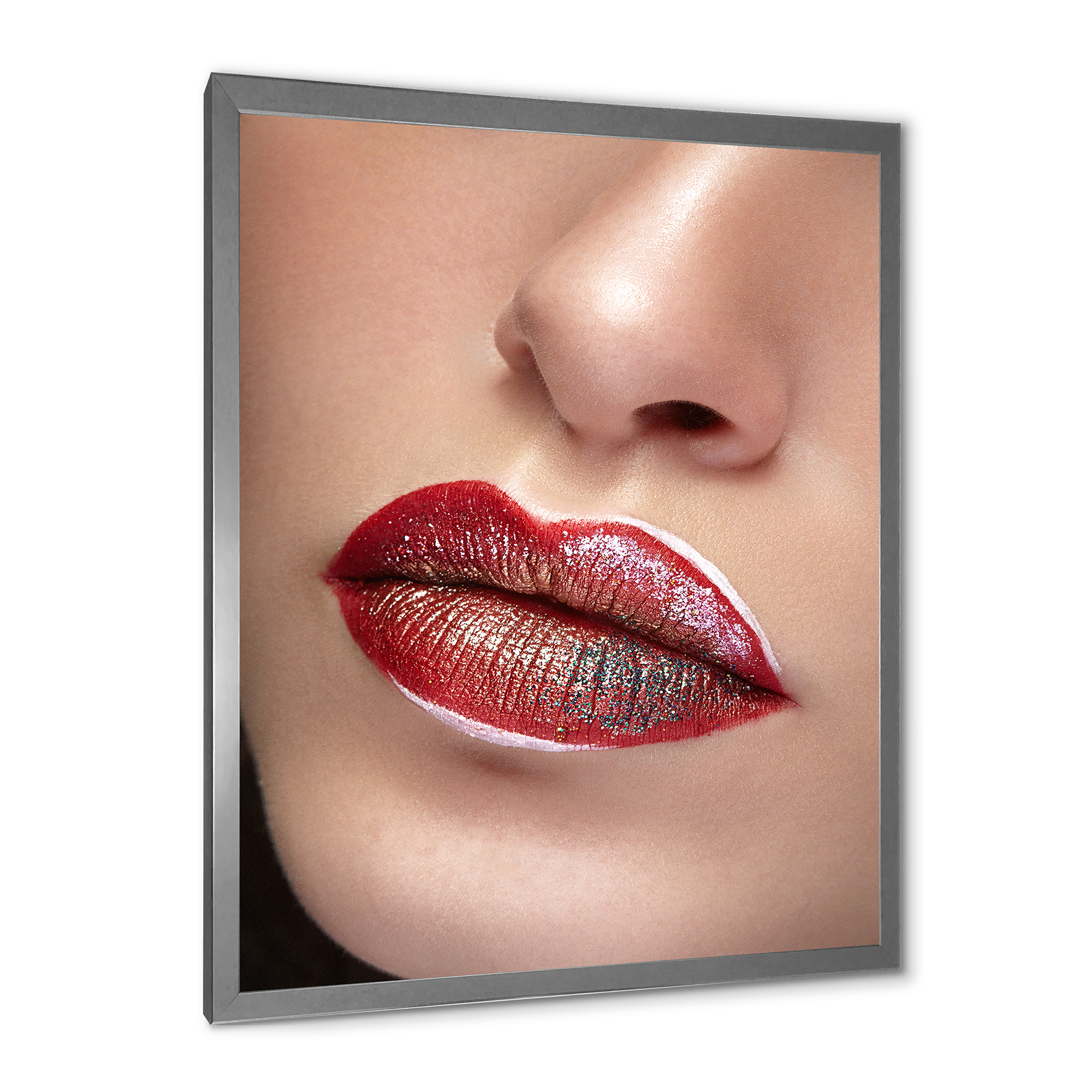 Designart 'Close Up Lips With Professional Lipstick and Make Up' Modern Framed Art Print