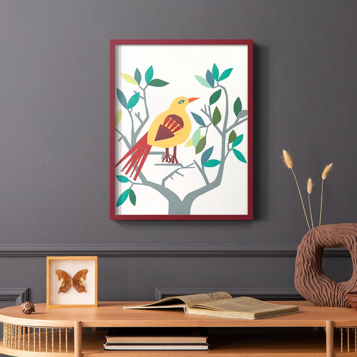Whitty Bird III Framed Print in Red Solid Wood 11 x 14 Framed Print