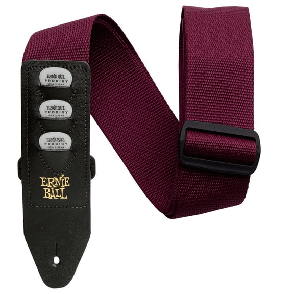 Ernie Ball Polypro Guitar Strap Pickholder Burgundy Electric Acoustic
