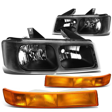 Savana Headlight - For 2003 to 2017 Chevy Express / GMC Savana 1500 2500 3500 Black Housing Headlight + Amber Bumper Lamp 04 05 06 07 08 09 10 11 12 13 14 15 16