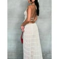 thumbnail image 5 of Women's Solid Color Sexy Backless Halter Tie Ruffle Lace Trim Tank Top Long Dress Set, 5 of 7