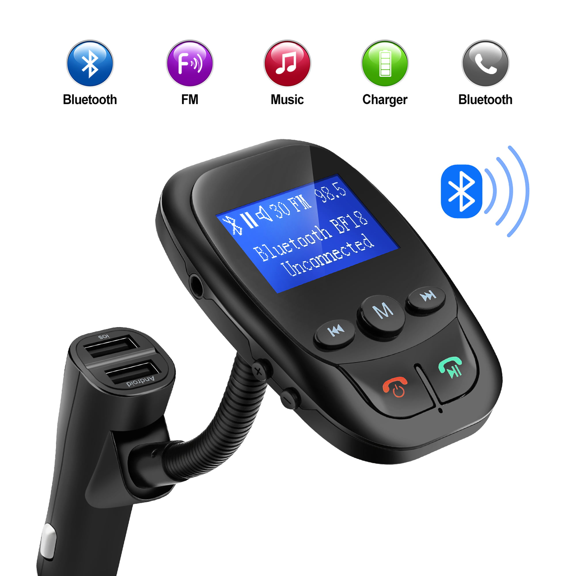 Wireless Car Bluetooth FM Transmitter Modulator Radio Kit Mp3 Player USB Charger 
