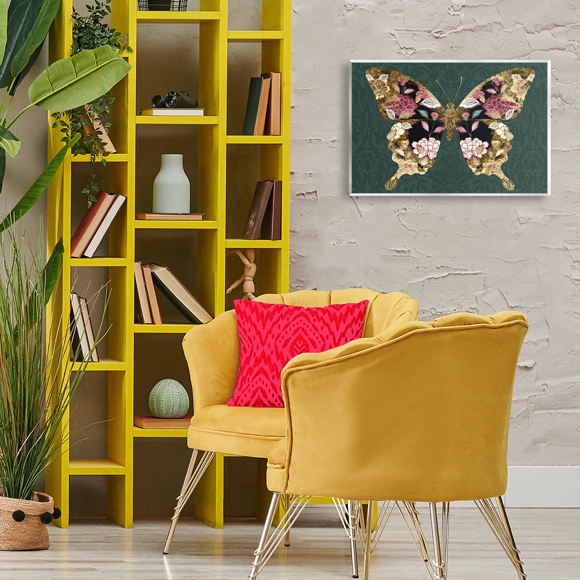 Stupell Industries Rococo Butterfly Pattern Animals Painting Unframed Art Print Wall Art, 19 x 13