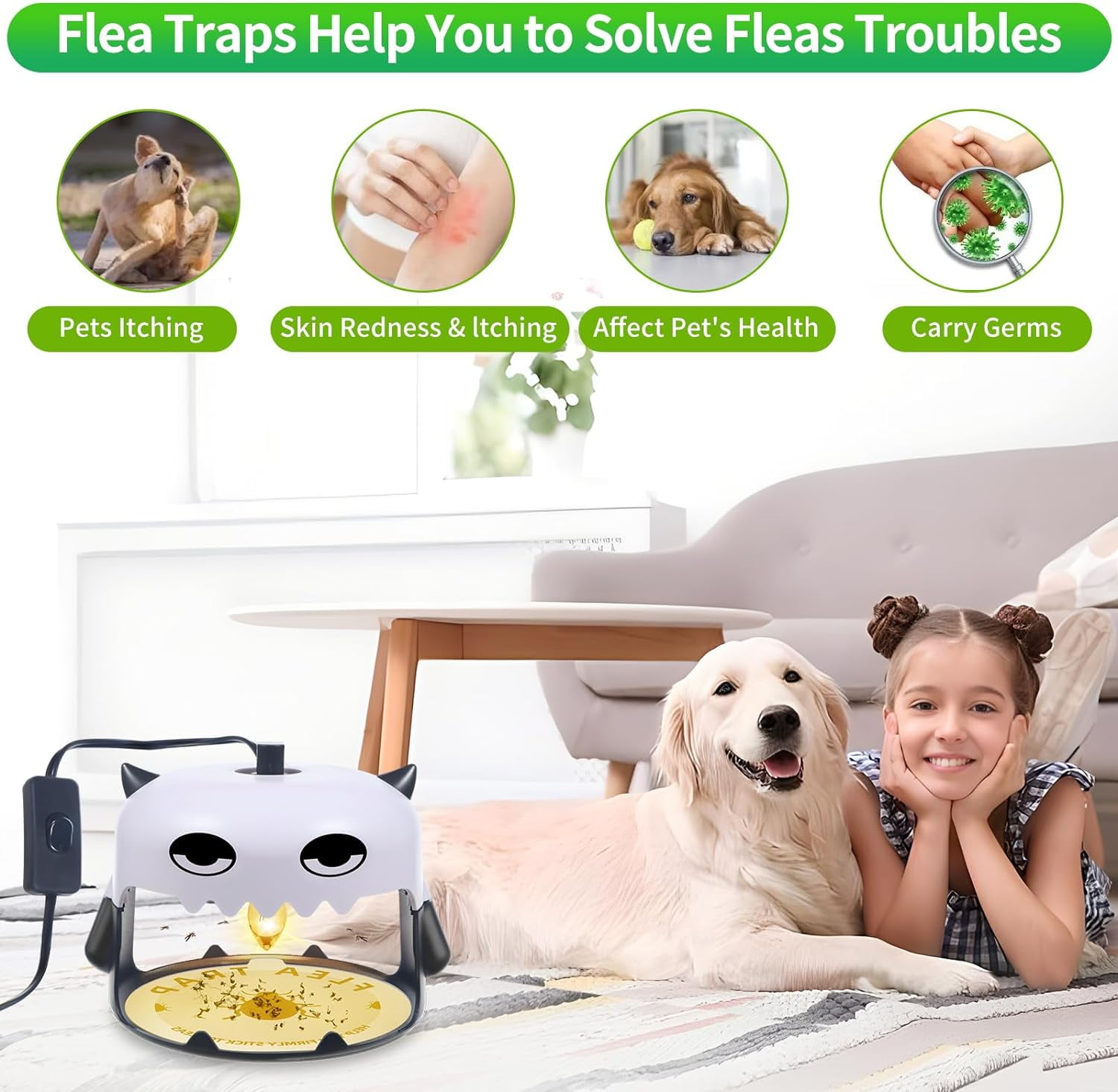 G®PEH Flea Traps, 2 Pack for Inside Your Home Flea Killer Indoor with 4 Flying Insect Trap Sticky Refill Discs Bed Bug Trap, Harmless & Friendly to Pets & Kids Pest Control Trap