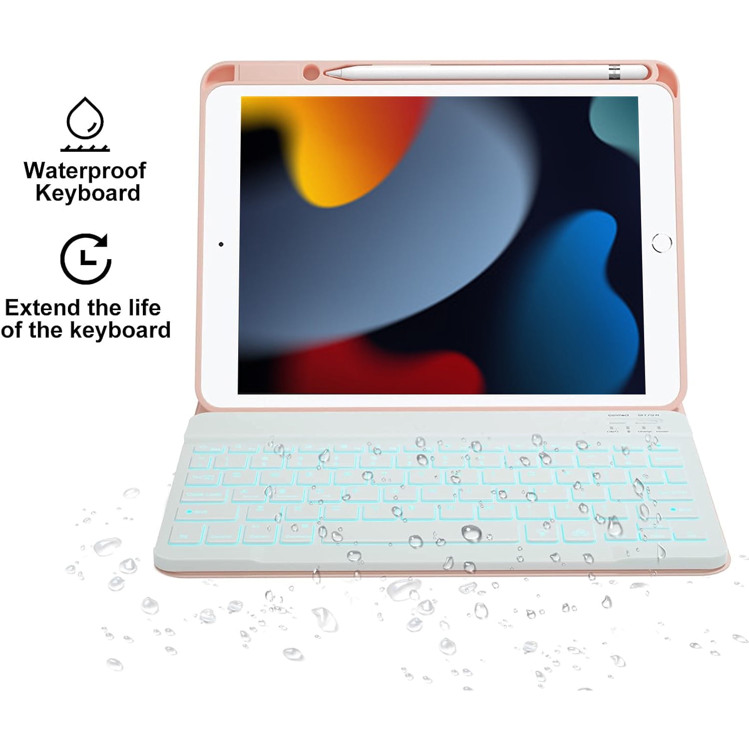 Vinci iPad 9th/8th/7th Generation Keyboard Case 10.2 inch 2021/2020/2019, iPad Pro 10.5-inch Case with Keyboard,iPad Air 3 2019, 7 Color Backlit Removable Wireless Folio Keyboard Tablet Cover(Pink)