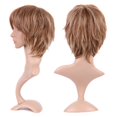 thumbnail image 2 of Perruque Longue Synthétique Bouclée avec Frange Cheveux Courts Perruques Résistantes à la Chaleur Perruque Complète Tête Complète pour Femmes Blond Mèches, 2 of 4