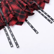 Aellinatey Dark Goth Women Checkered Pleated Ruffle Eyelets Bandages A Line Mini Skirt