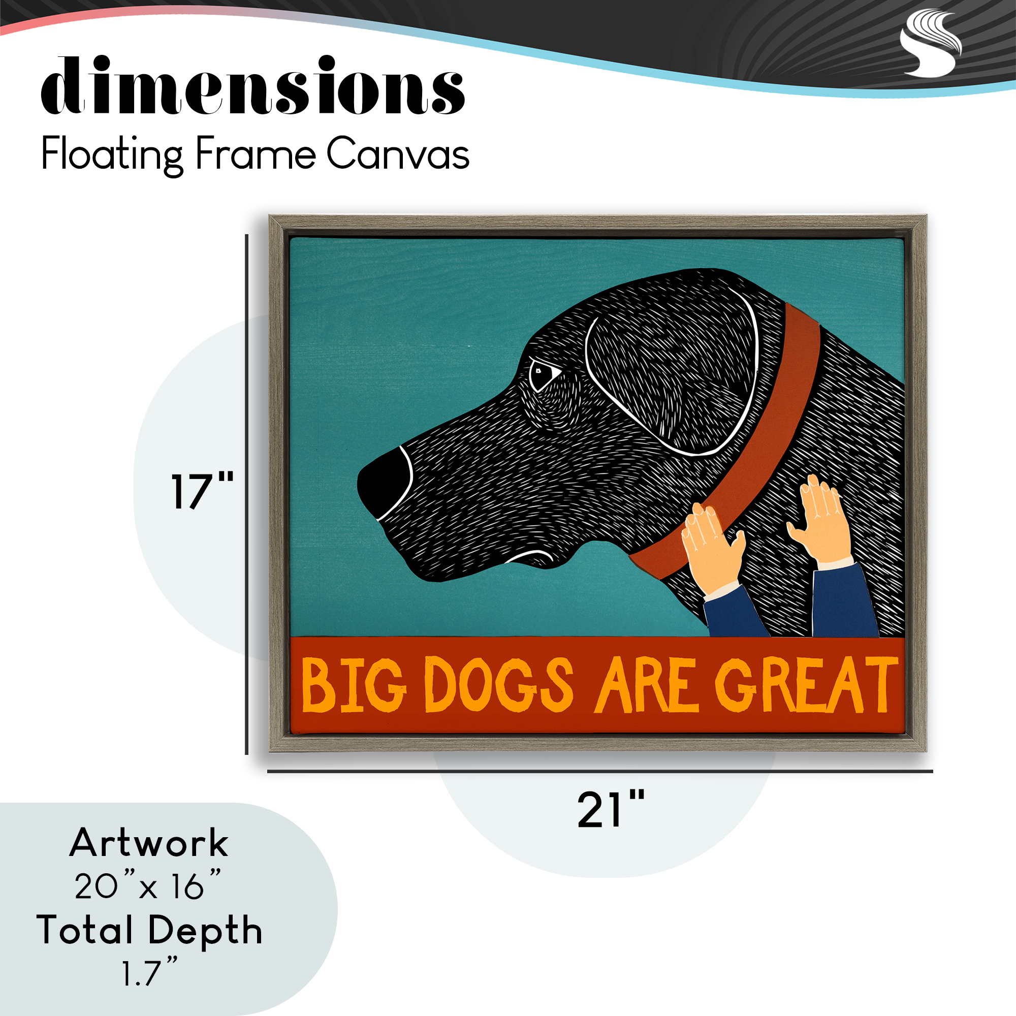 Big Dogs Are Great Brown Framed Floater Canvas Wall Art, design by Stephen Huneck