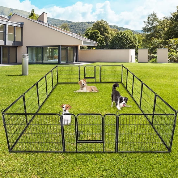 Heavy Duty 16-Panel Dog Playpen - Dog Fence 24-Inch Height Perfect for Indoor/Outdoor Use, Small Dogs, and Rabbits