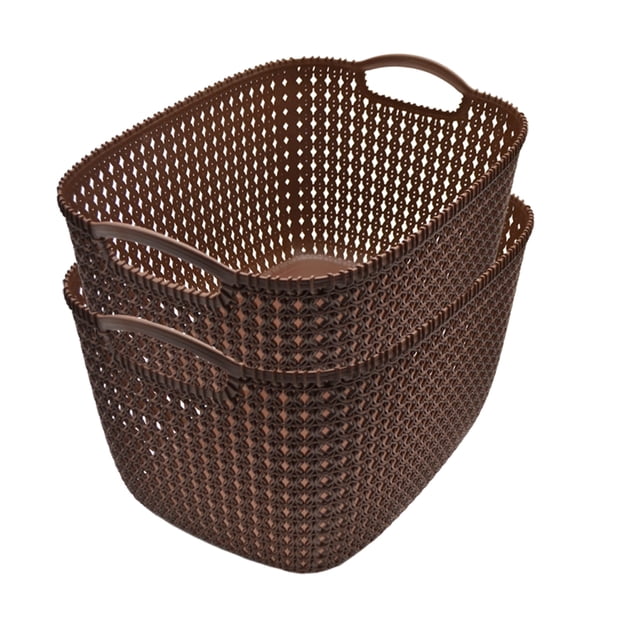 Set De 2 Cestos Organizadores Tipo Tejido De Plástico Café