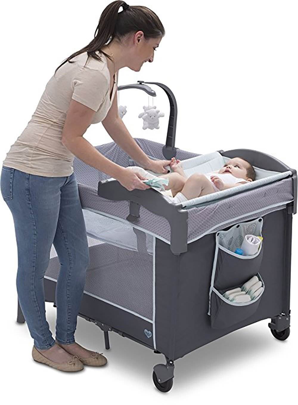 Delta Children LX Deluxe Portable Baby Play Yard With Removable Bassinet and Changing Table, Eclipse