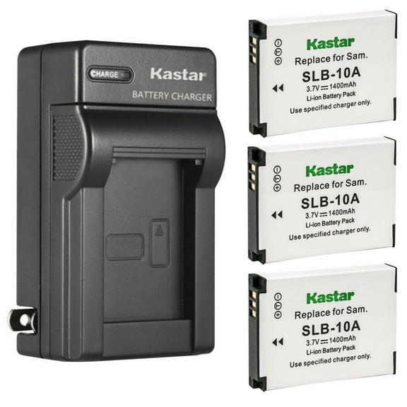 Kastar 3-Pack SLB-10A Battery and AC Wall Charger Replacement for Samsung SLB-10A EC-WB700ZCPSCN Battery, Samsung SBC-10A Charger, Samsung WB750, WB800F, WB850F, WB1000 Camera