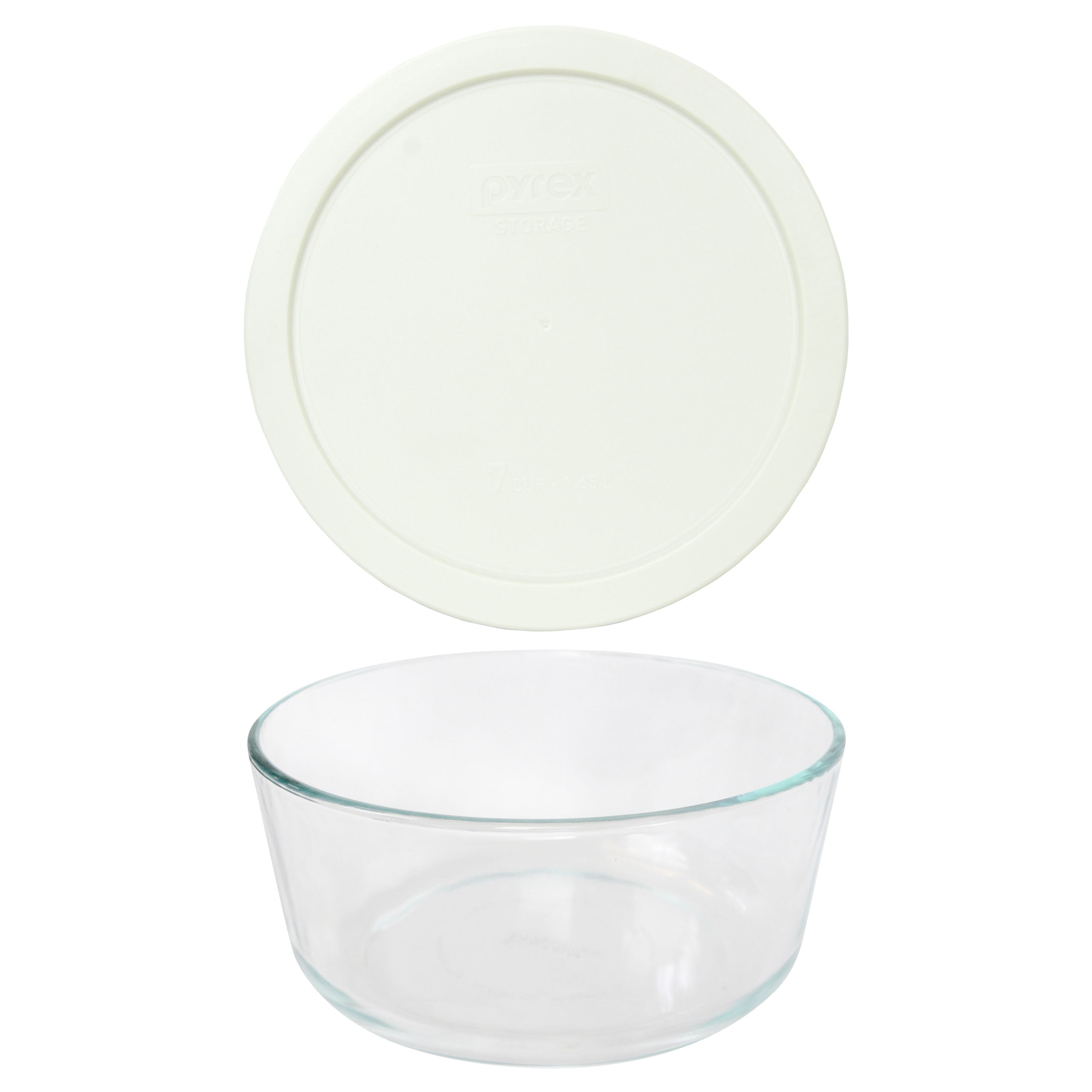 Pyrex 7203 7-Cup Glass Food Storage Bowl w/ 7402-PC White Plastic Lid 2-Pack 