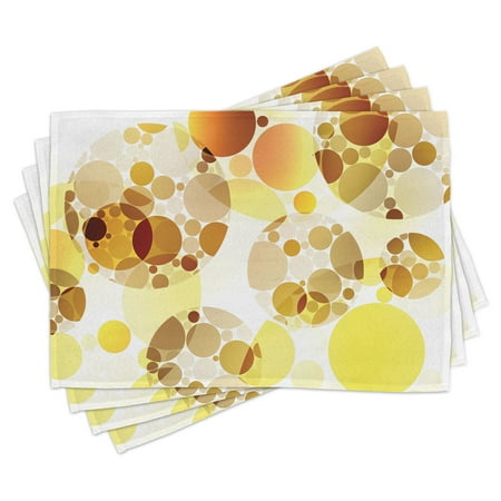 

Polka Dots Placemats Set of 4 Graphic Dots Relational Diameters Globes 50 s Culture in Modern Artprint Washable Fabric Place Mats for Dining Room Kitchen Table Decor Yellow Mustard by Ambesonne