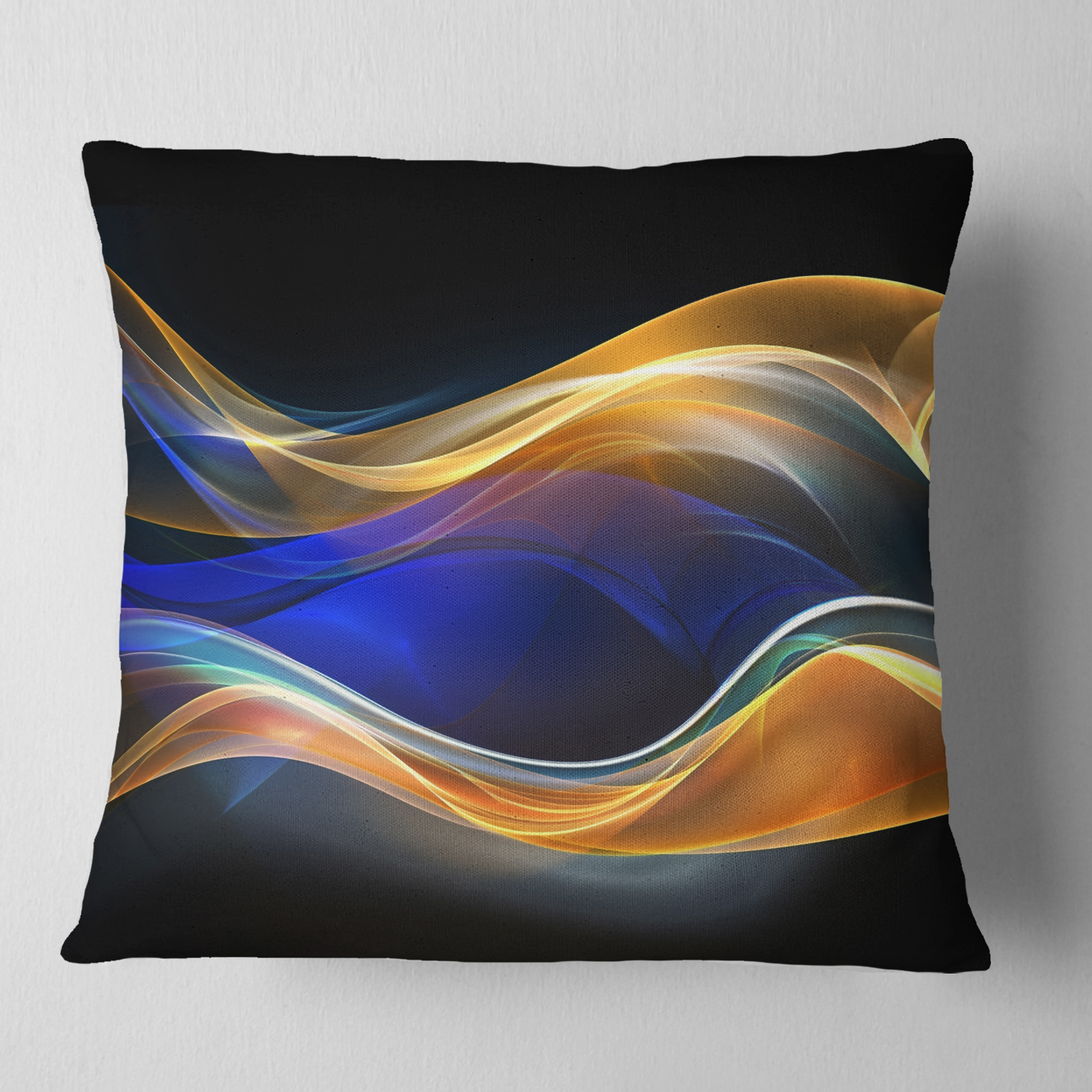 Designart 3D Gold Blue Wave Design - Abstract Throw Pillow - 18x18