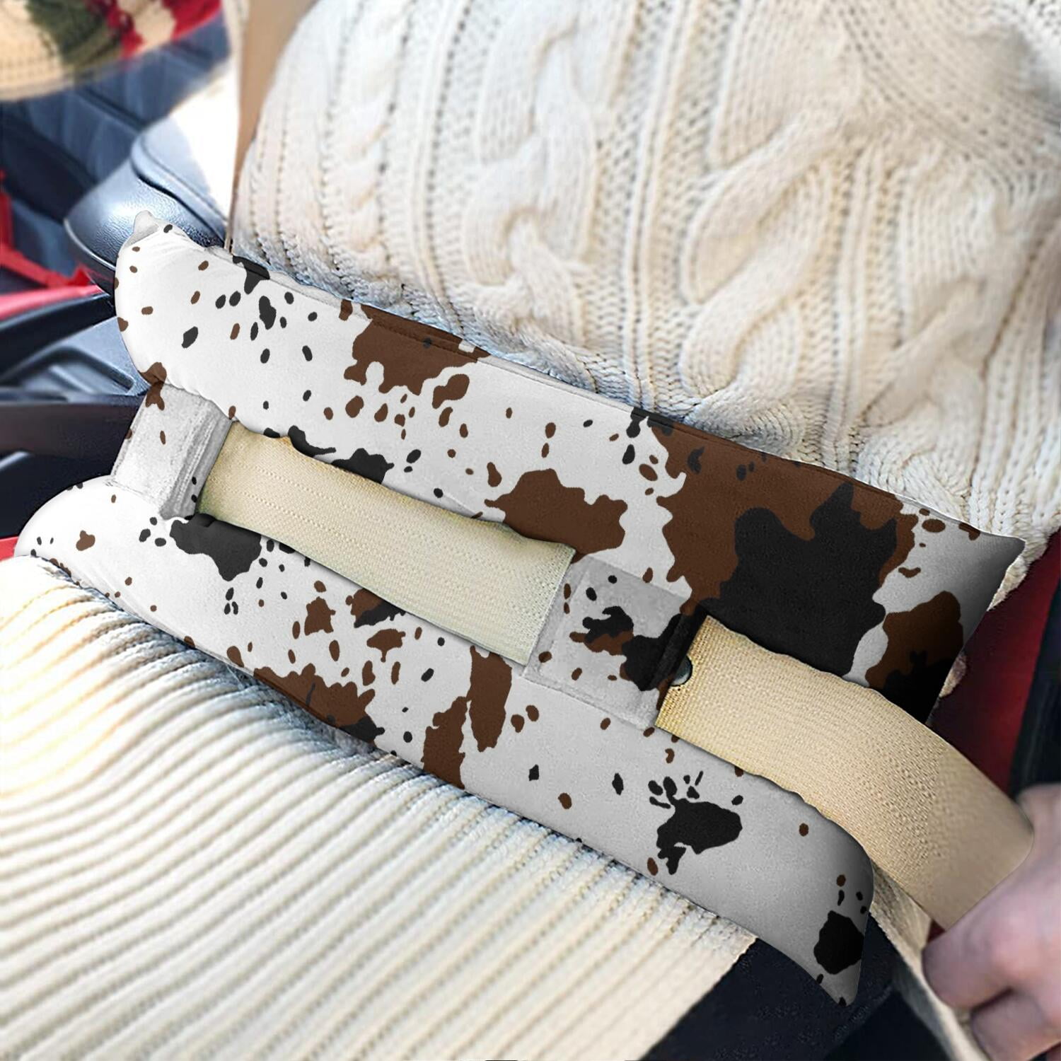 Farmhouse Vintage Cow Design Seatbelt Pillow - Post Mastectomy & Chest Surgery Cushion, Black and White Country-Themed Comfort for Women, 2-Inch Thick Pressure Relief Pad