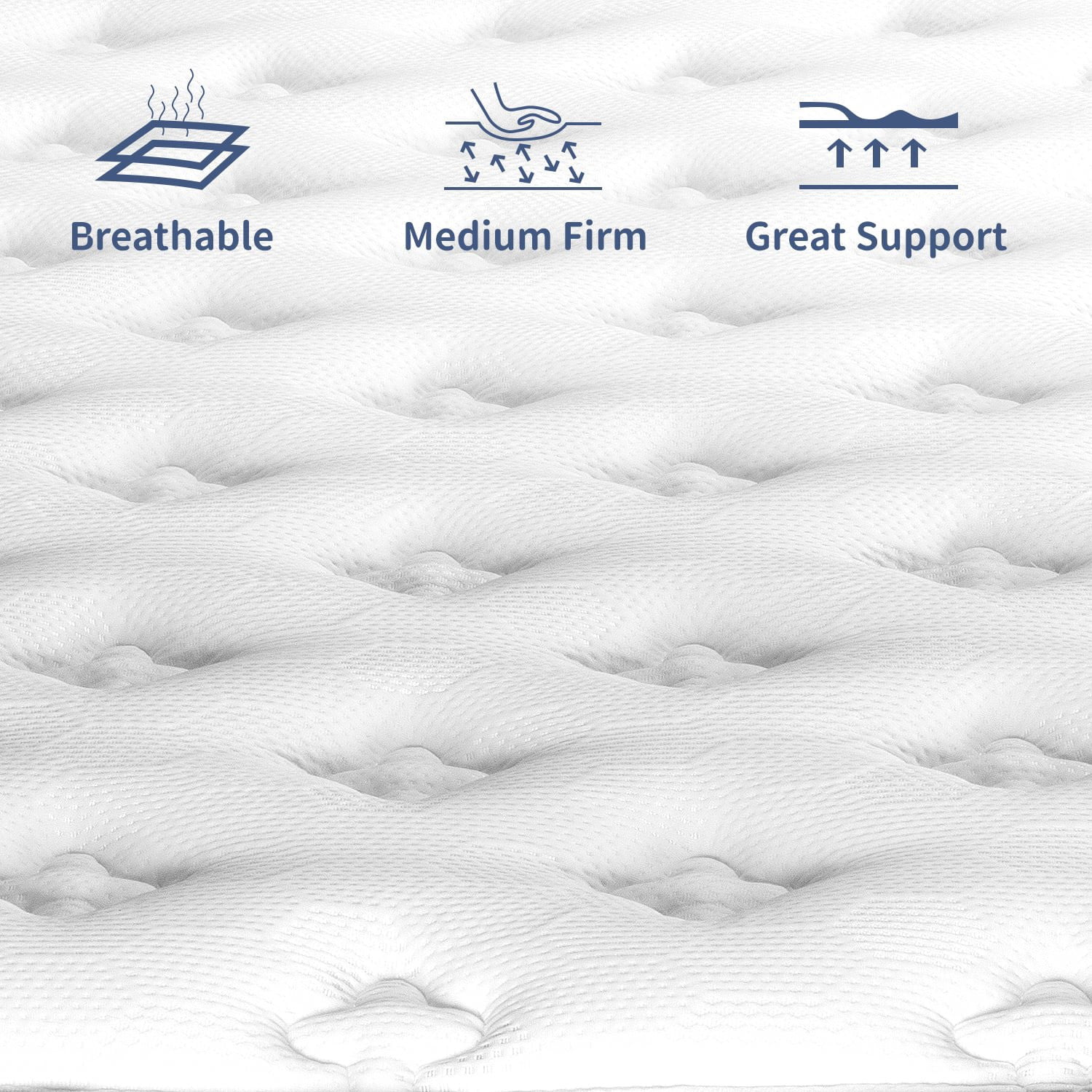 Resenkos King Size Mattress Box 14 Inch Memory Foam Hybrid With Pocketed Springs, Edge Support & Motion Isolation, Medium-Firm for Sleep Comfort, White And Blue