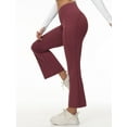 thumbnail image 2 of BALEAF Women's Petite Flare Leggings Tummy Control Crossover High Waisted Yoga Pants with Pockets Work Casual 27" Wine Red 3XL, 2 of 6