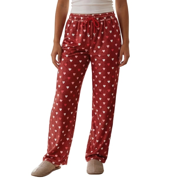 Pantalones de mujer para el Día de San Valentín, con estampado romántico de corazones, cintura elástica con cordón ajustable, pernera ancha y corte holgado, estilo casual para uso diario.