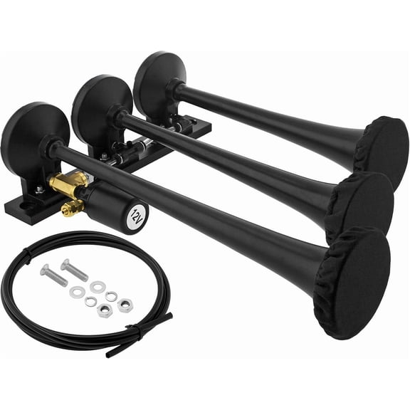 Vixen Horns Train Horn for Truck/Car Triple Trumpet Covers Black VXH3118BP