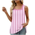 thumbnail image 2 of Womens Tank Tops Plus Size under $5 Sleeveless Square Collar Stripe Print Casual Loose T-shirt *Pink M, 2 of 5