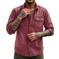 thumbnail image 3 of IhhxPro Men's Long Sleeve Button down Shirt Denim with Pockets Fit Black Button-Up Work Casual Slim Style Heavyweight Cotton Twill Office Daily M-3XL, 3 of 7