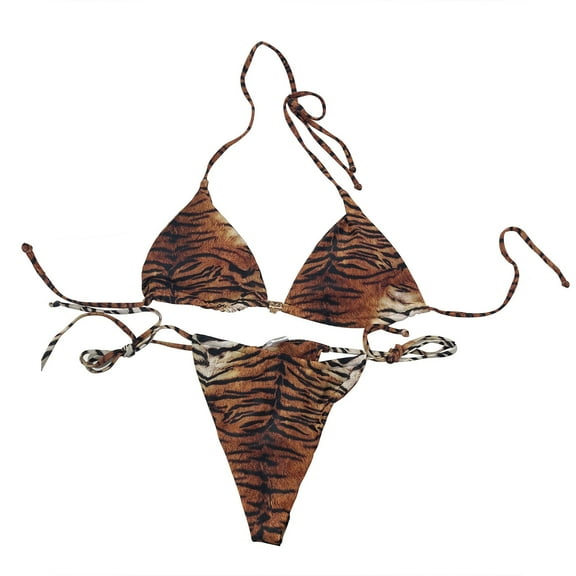 Aayomet Two Piece Swimsuit For Women Female Animal Print Pleated Backless Bikini Sets Bandeau Mini Thong Swimming Swimsuit,A M
