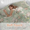 thumbnail image 3 of Retro Flowers Queen Size Comforter Set, Watercolor Camellia Green Illustration Bedding for All Seasons, 4 Pcs Bed Set, 1Quiltcover (90"x92") ,1Sheet(94"x116"), 2Pillowcases (30"x20"), 3 of 12