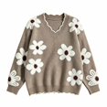 thumbnail image 4 of GILIGEGE Women's Oversized V Neck Fuzzy Sweater Chunky Knit Tops,2026 Long Sleeve Comfy,Flower Printed Pullover,Soft Loose Fit,Fall Clothes Ribbed Lightweight Teacher Outfits,Cute,Stylish Dark Gray, 4 of 4