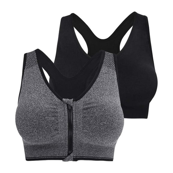 A AGROSTE Women's Zip Front Closure Sports Bra - Seamless Wirefree Post Surgery Zipper Padded Racerback Workout Gym Yoga Bras